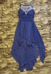 Royal blue high neck high-low dress